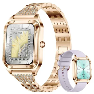 Relógio Inteligente Feminino , Chamada Bluetooth L, Pulseira Esportiva - Dourado