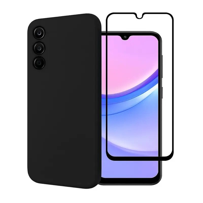 Capa Capinha Aveludada Preta + Película 3d De Vidro Para Samsung Galaxy A15
