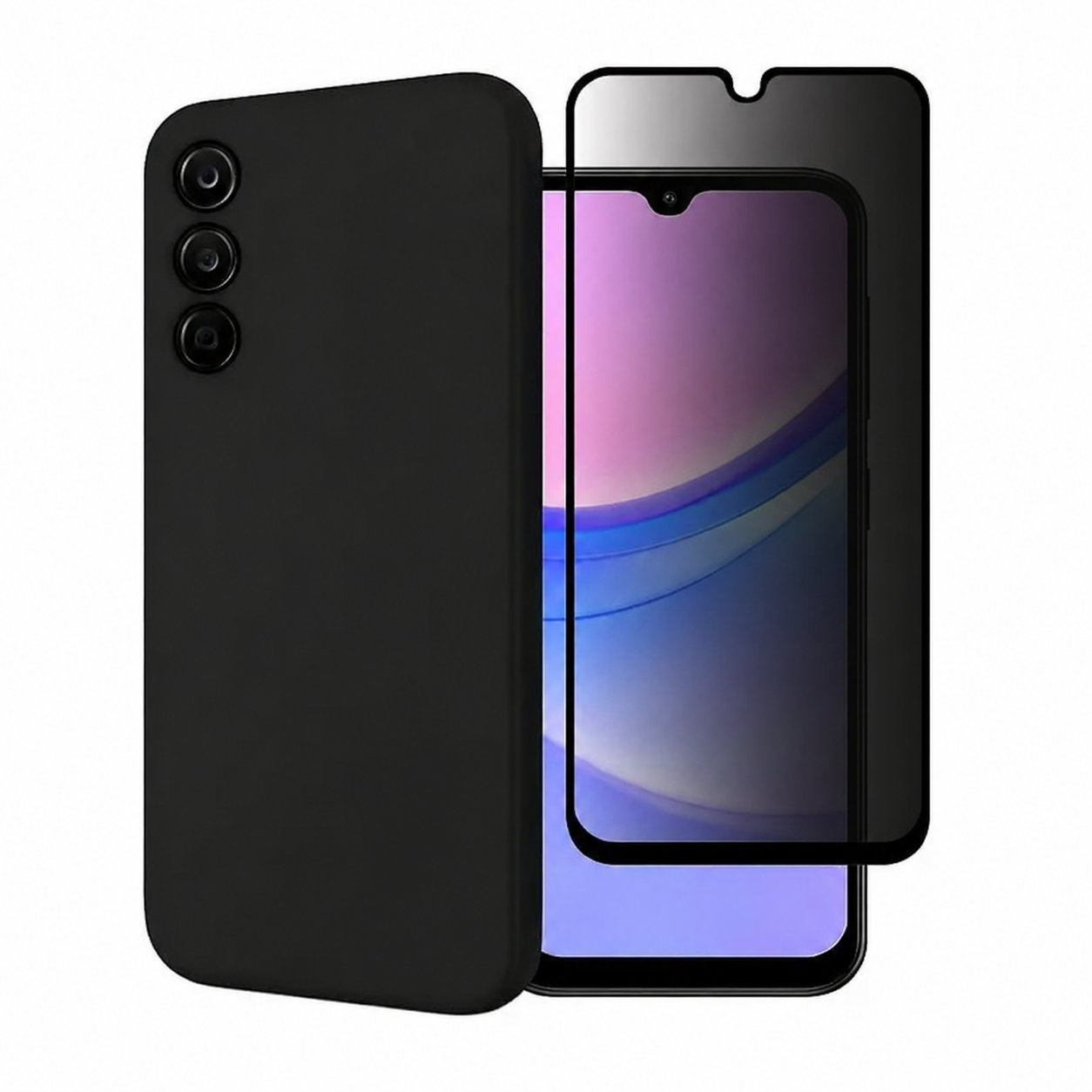 Capa Case Silicone Aveludada Preta + Película Fosca Privacidade Para Samsung Galaxy A15