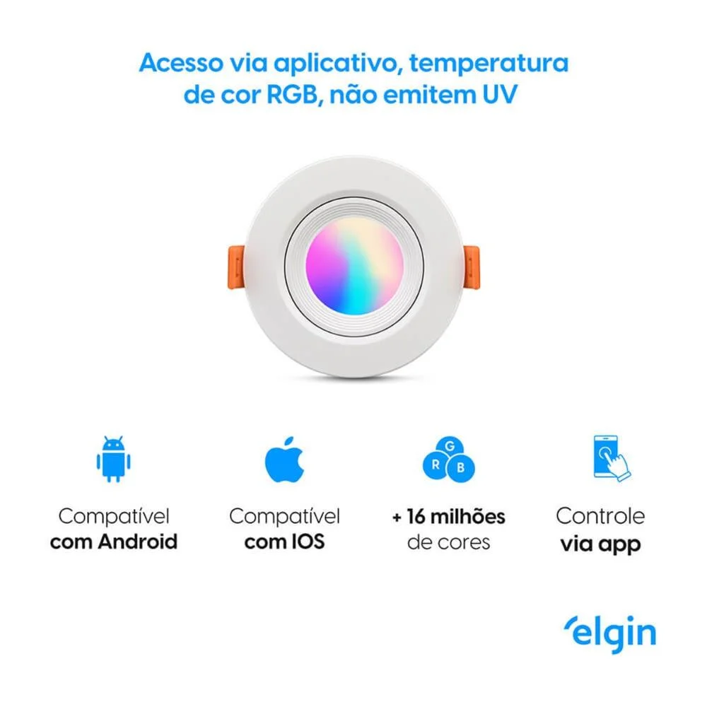 Imagem 2 de 5 do produto Luminária LED Ecospot Inteligente 5w 3000-6500k Elgin Redonda Wifi RGB Bivolt