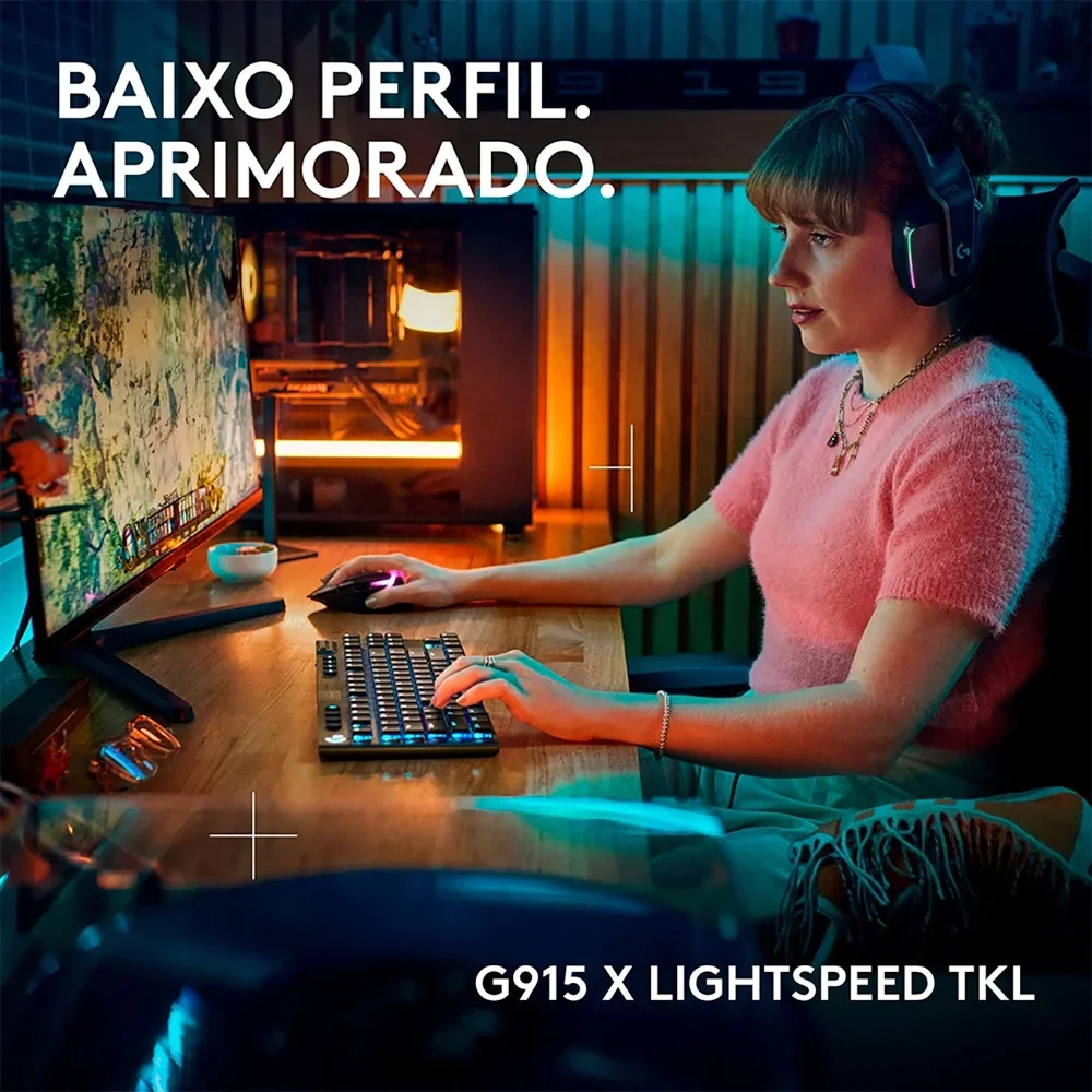 Imagem 2 de 5 do produto Teclado Mecanico Gamer Sem Fio Logitech G915 X Lightspeed Tkl RGB Switch Gl Tactile Preto 920-012715