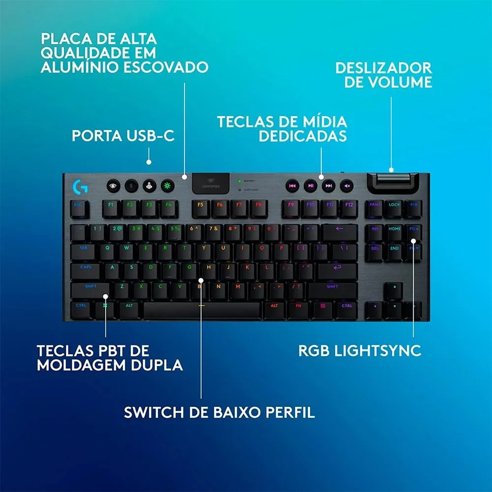 Imagem 4 de 5 do produto Teclado Mecanico Gamer Sem Fio Logitech G915 X Lightspeed Tkl RGB Switch Gl Tactile Preto 920-012715