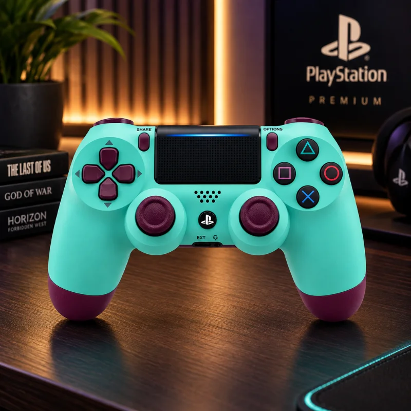Imagem 5 de 5 do produto Controle Sem Fio Compatível Com Play4 Ps4 Playstation 4 / Slim / Pro / PC E Smart Tvs Samsung Cor Azul  Ciano E Roxo