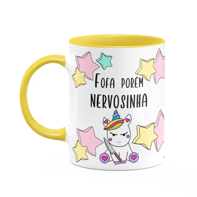 Caneca Divertida  - Fofa Porém Nervosinha Unicorn - B-yellow