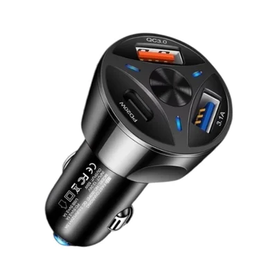 Carregador Veicular Turbo Porta Tripla 55w Com Tipo-c Cor:preto