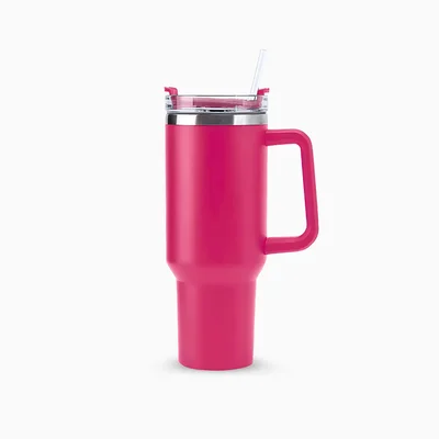 Copo Térmico Grande 1200 Ml Canudo Parede Dupla - Rosa Pink