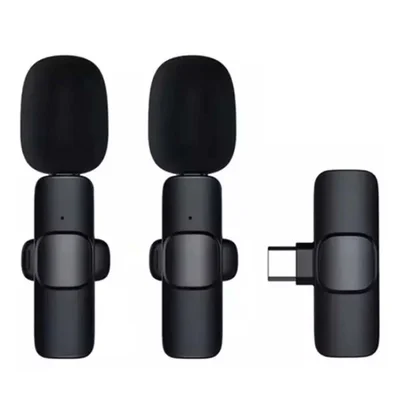 Kit 2 Microfone De Lapela (duplo) Sem Fio Entrada Usb C
