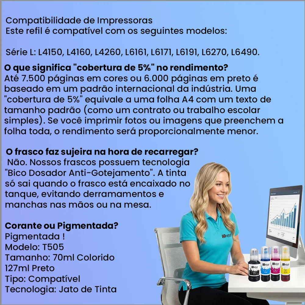 Kit 2 Garrafas Tinta Preta T504 T544 Digital Qualy L3150 L3250 127ml Kit 2 Garrafas Tinta Preta T504 T544 Digital Qualy L3150 L3250 127ml