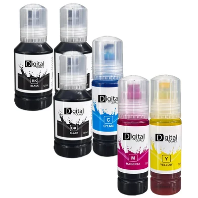 Kit 6 Garrafas Tinta T504 T544 (3 Pretas + Cores) Digital Qualy L3150 L3150 L6161 L6171 L6191 Black 127ml Color70ml