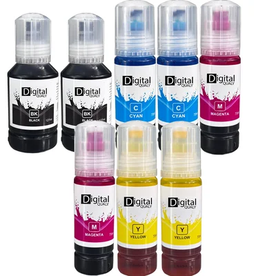 Kit 8 Tintas Compatível Alto Rendimento T504 T544 Digital Qualy 4150 L3150 L3150 L6161 L6171 L6191 Black 127ml Color70ml