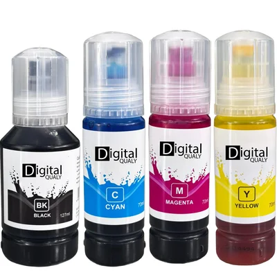 Kit 4 Cores C/m/y/k Refil Tinta T504 T544 Digital Qualy L3110 L4150 4160 L4260 L6161 L6171 L6191 Black 127ml Color 70ml