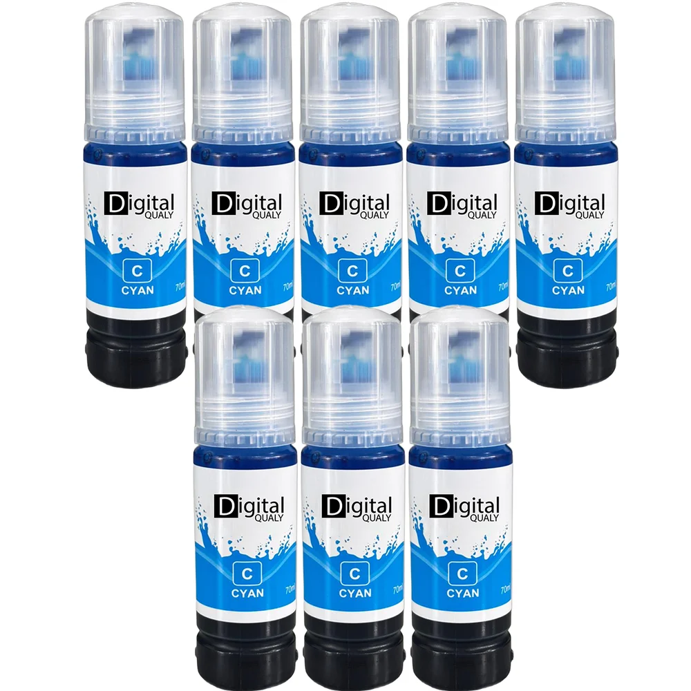 Kit 8 Garrafas Tinta Colorida Ciano T504 T544 Digital Qualy L3150 L3250 L4150 4160 L4260 L6161 L6171 L6191