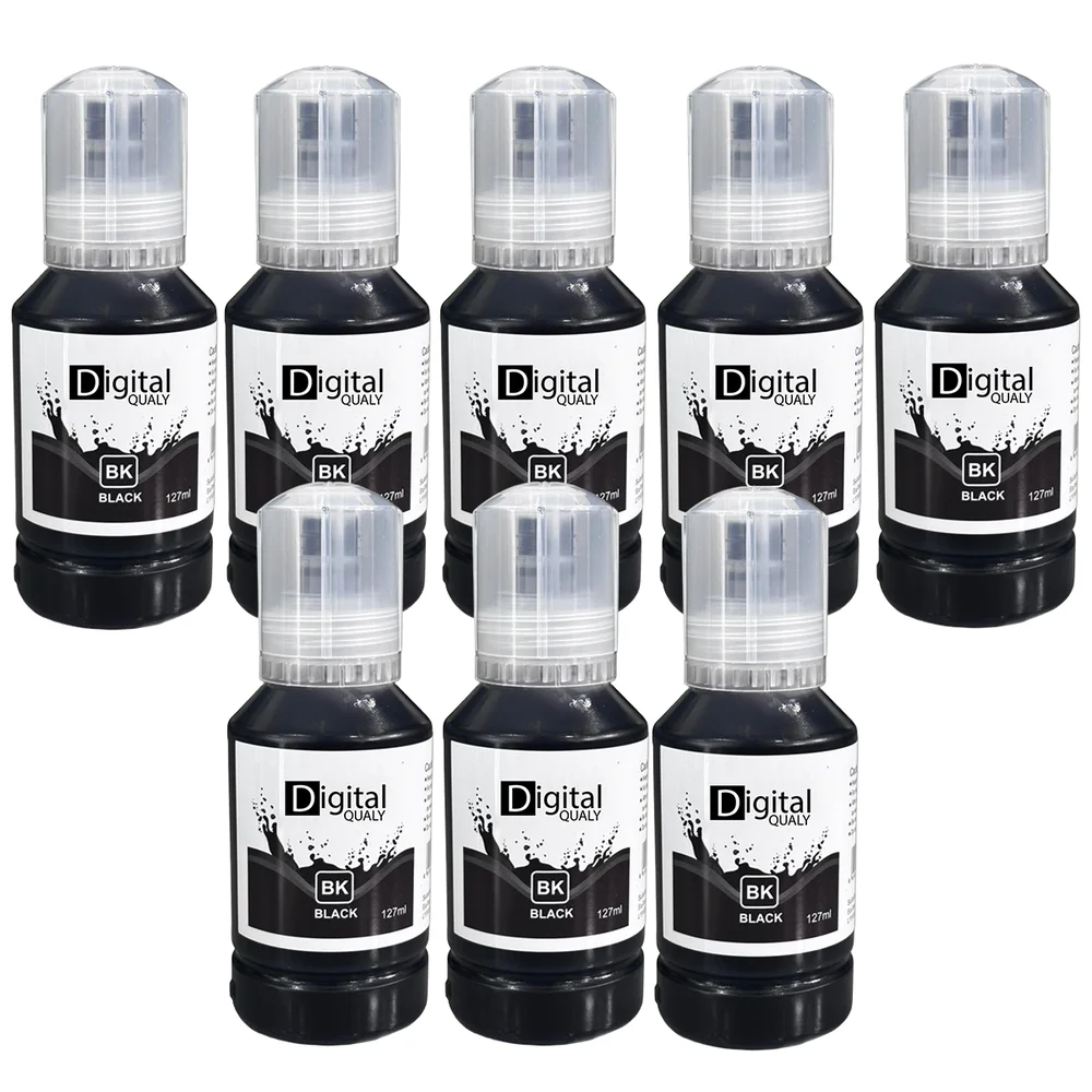 Kit 8 Garrafas Tinta Preta T504 T544 Digital Qualy P/ L3150 L3250 127ml