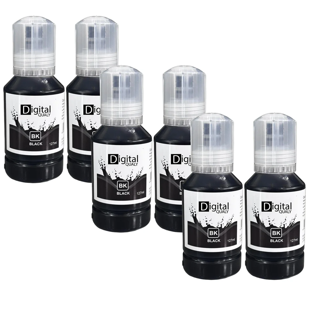 Kit 6 Garrafas Tinta Preta T504 T544 Digital Qualy P/ L3150 L3250 127ml