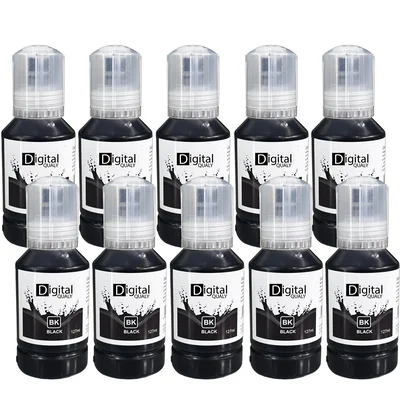 Kit 10 Garrafas Tinta Preta T504 T544 Digital Qualy L3150 L3250 127ml