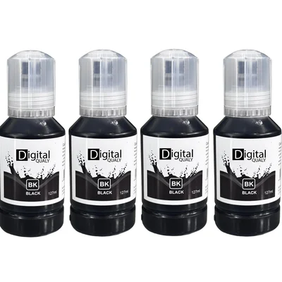 Kit 4 Garrafas Tinta Preta T504 T544 Digital Qualy P/ L3150 L3250 127ml