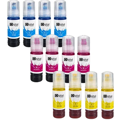 Kit 12 Refis Tinta Colorida Cmy T504 T544 Digital Qualy P/ L4150 L3150 L3150 L3150 L6161 L6171 L6191 Color70ml