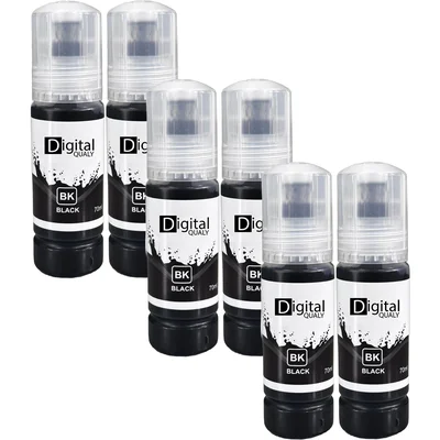 Kit 6 Refis Tinta Compatível Preta T544 Digital Qualy P/ L3150 L4150 L4260 L5190  70 Ml