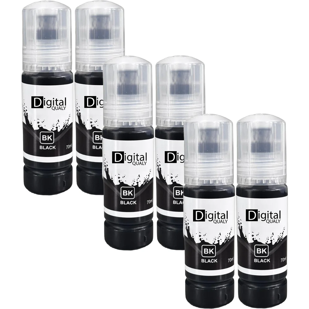 Kit 6 Garrafas Tinta Preta T544 Digital Qualy P/ L3150 L3250 L3110 L3210  70 Ml