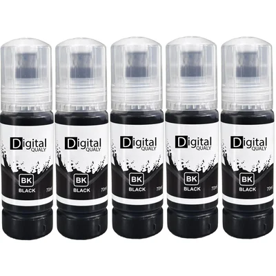 Kit 5 Garrafas Tinta Preta T544 Digital Qualy P/ L3150 L3250 L3110 L3210  70 Ml