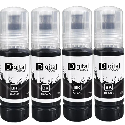 Kit 4x Tinta Preta Black T544 Digital Qualy Alto Rendimento L3250 L3210 L5290 L6171  70 Ml