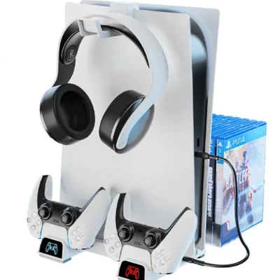 Carregador Base Cooler Controle Compativel Playstation Ps5 FAT SLIM Branco