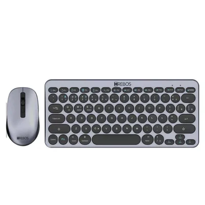 Kit Teclado E Mouse Sem Fio Hrebos Zenkeys If-241 Cinza Bluetooth + Usb Compatível WINDOWS Notebook PC Slim Premium