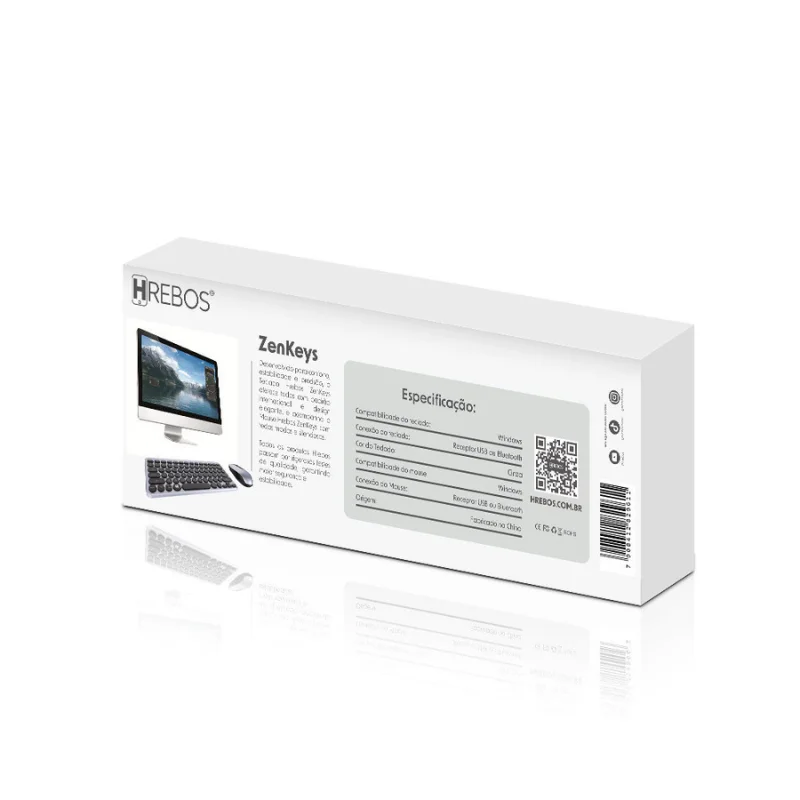 Imagem 2 de 5 do produto Kit Teclado E Mouse Sem Fio Hrebos Zenkeys If-241 Cinza Bluetooth + Usb Compatível WINDOWS Notebook PC Slim Premium