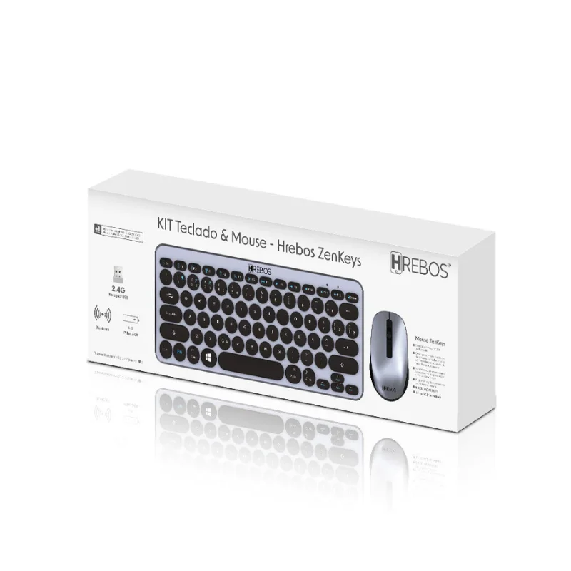 Imagem 3 de 5 do produto Kit Teclado E Mouse Sem Fio Hrebos Zenkeys If-241 Cinza Bluetooth + Usb Compatível WINDOWS Notebook PC Slim Premium