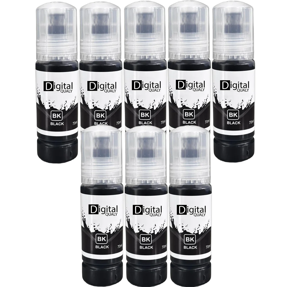 Kit 8 Garrafas Tinta Preta T544 Digital Qualy P/ L3150 L3250 L3110 L3210  70 Ml