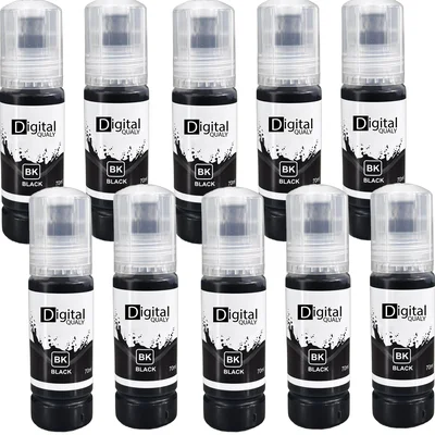 Kit 10x Tinta Preta Black T544 Digital Qualy Alto Rendimento L3250 L3210 L5290 L6171  70 Ml