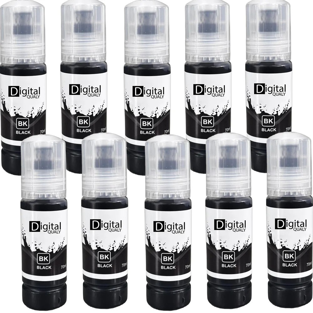 Kit 10 Garrafas Tinta Preta T544 Digital Qualy P/ L3150 L3250 L3110 L3210  70 Ml