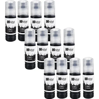 Kit 12 Refis Tinta Compatível Preta T544 Digital Qualy P/ L3150 L4150 L4260 L5190  70 Ml