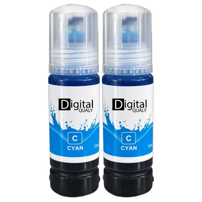 Kit 2 Garrafas Tinta Colorida Ciano T544 Digital Qualy P/ L3150 L3250 L3110 L3210  70 Ml