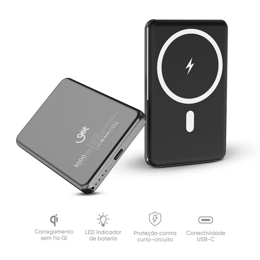 Imagem 3 de 3 do produto Carregador Usb Portátil Magsafe 5000mah, Preto, 66709, Get