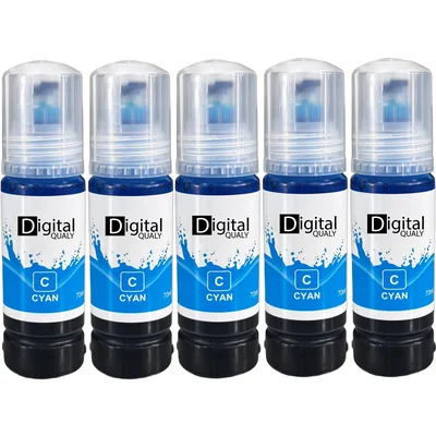 Kit 5 Garrafas Tinta Colorida Ciano T544 Digital Qualy P/ L3150 L3250 L3110 L3210 70 Ml
