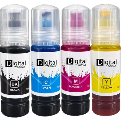 Kit 4x Tinta Preta E Cores Cmyk T544 Digital Qualy Alto Rendimento L3250 L3210 L5290 L6171 70 Ml