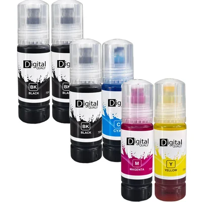 Kit 6 Garrafas 3 Tinta Preta E 3 Colorida T544 Digital Qualy P/ L3150 L3250 L3110 L3210 70 Ml
