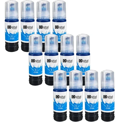 Kit 12 Garrafas Tinta Colorida Ciano T544 Digital Qualy P/ L3150 L3250 L3110 L3210 70 Ml