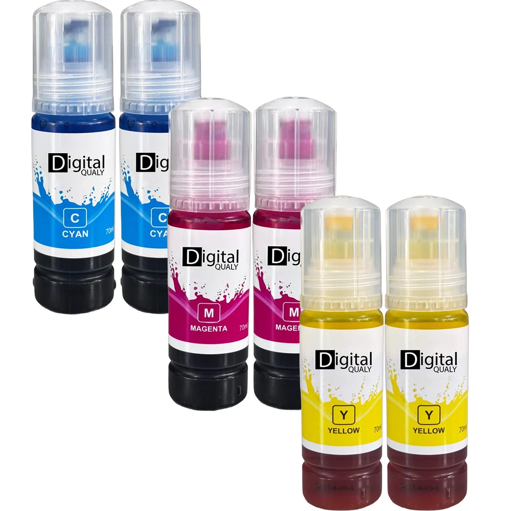 Kit 6 Garrafas Tinta Colorida 2 Cada Cor T544 Digital Qualy P/ L3150 L3250 L3110 L3210 70 Ml