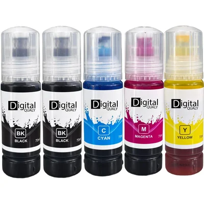 Kit 5x Tinta 2 Preta E 3 Cores Cmyk T544 Digital Qualy Alto Rendimento L3250 L3210 L5290 L6171 70 Ml