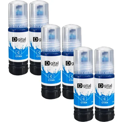 Kit 6 Garrafas Tinta Colorida Ciano T544 Digital Qualy P/ L3150 L3250 L3110 L3210 70 Ml