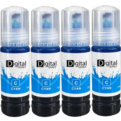 Kit 4 Garrafas Tinta Colorida Ciano T544 Digital Qualy P/ L3150 L3250 L3110 L3210 70 Ml