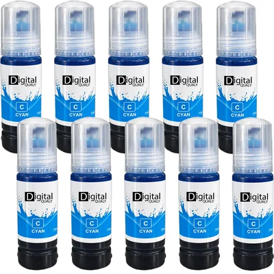Kit 10 Garrafas Tinta Colorida Ciano T544 Digital Qualy P/ L3150 L3250 L3110 L3210 70 Ml