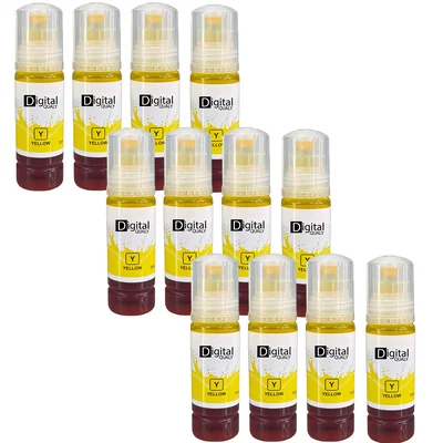Kit 12x Tinta Colorida Amarelo T544 Digital Qualy Alto Rendimento L3250 L3210 L5290 L6171 70 Ml