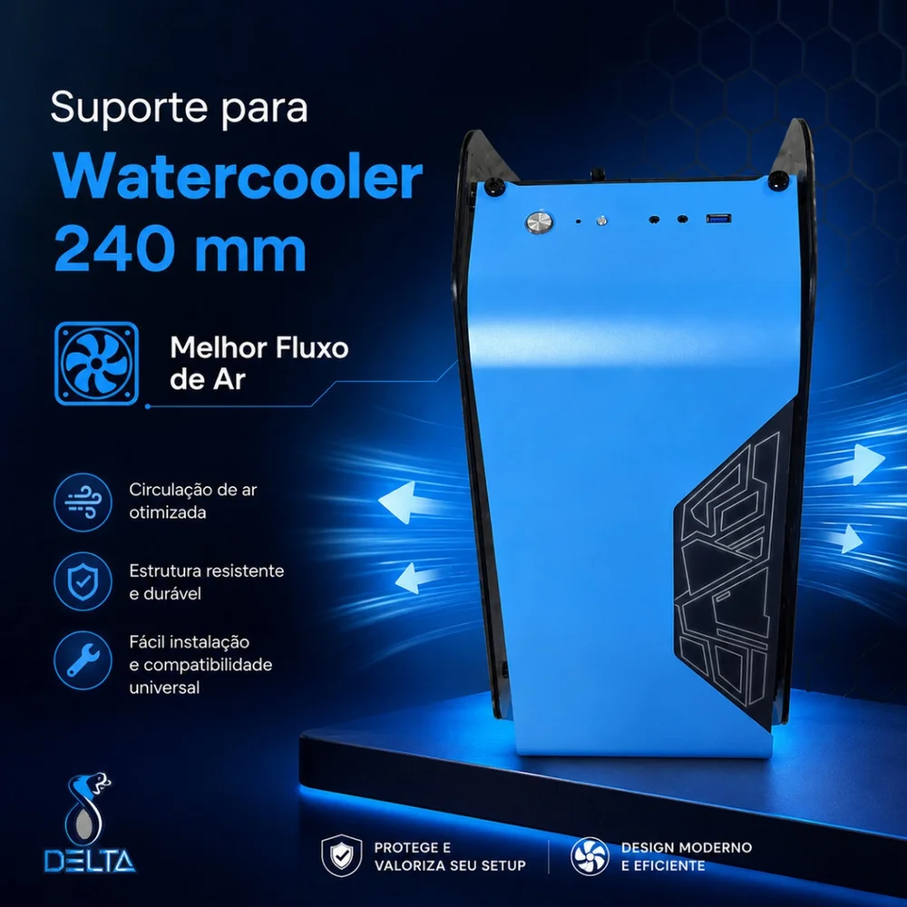 Imagem 4 de 5 do produto Gabinete Gamer Micro Atx Itx Vidro Temperado Duplo Usb 3.0 Suporte Watercooler 240mm Delta-faerie Dragon Gm