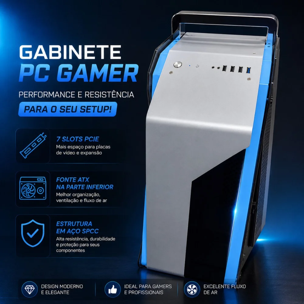 Imagem 5 de 5 do produto Gabinete Gamer Vidro Temperado Duplo Atx M-atx Mini-itx Delta-frost Wyrm Ga