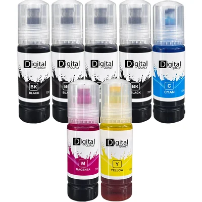 Kit 7 Garrafas Tinta 4 Preta E 3 Colorida T544 Digital Qualy P/ L3150 L3250 L3110 L3210 70 Ml
