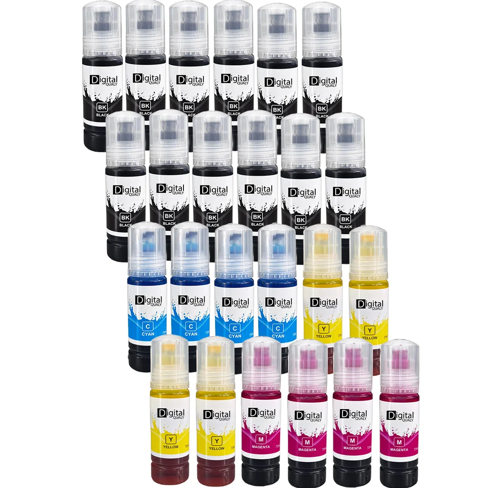 Kit 24 Garrafas Tinta Preta E Colorida (12bk E 4 Cada Cor) T544 Digital Qualy P/ L3150 L3250 L3110 L3210  70 Ml