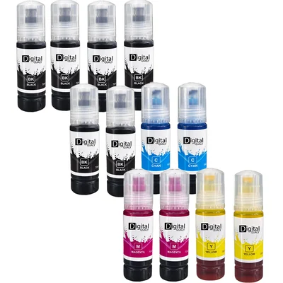 Kit 12 Refis Tinta Compatível 6 Pretos E 2 Cada Cor Cmy T544 Digital Qualy P/ L3150 L4150 L4260 L5190 70 Ml